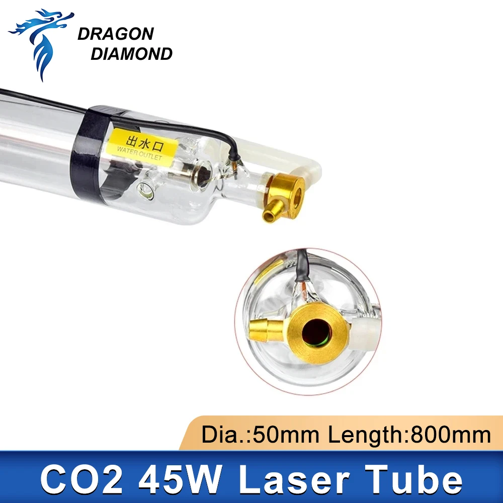 Tabung Laser Co2 40w-45w, kepala logam pipa kaca panjang lampu 800mm Diameter 50mm daya tinggi untuk mesin pemotong pengukir Laser CO2