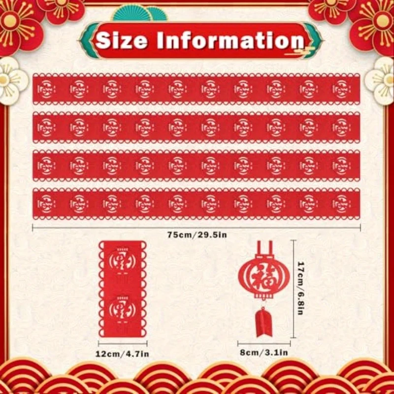 12pcs 29, 52' Long Chinese New Year Garland Lunar New Year Party Supplies for Home, Office, or Event Decor, Festive Decoration