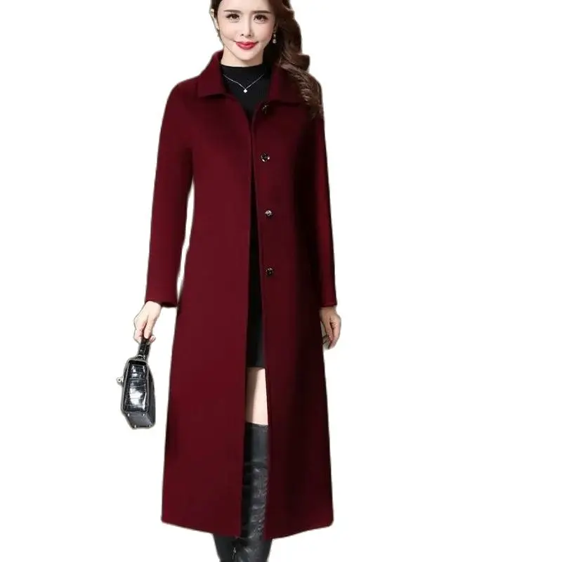 5XL Big Size Women\'s Woolen Coat 2023 Spring Autumn Winter New Length Single-Breasted Woolen Windbreaker Outerwear Female