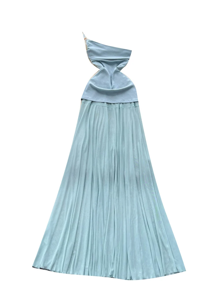 Dopne Pure Desire Sle Asymetryczny Kołnierzyk Dr Damska Letnia Plisowana Spódnica z Unikalnym, Pięknym Designem i Efektem Łączenia Materiałów