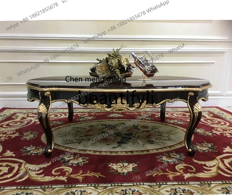 

D06 French solid wood large coffee table oval luxury carved large tea table small apartment living room