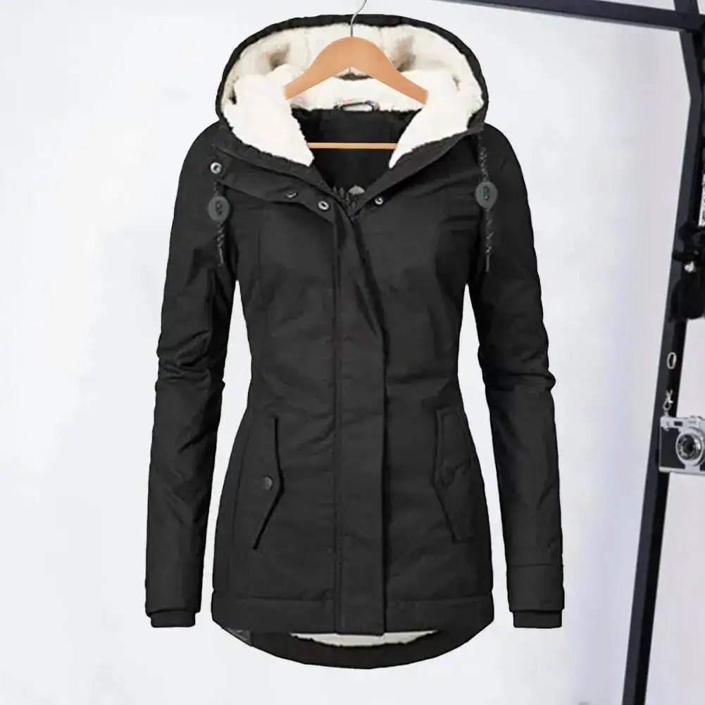 Winter Down Coat Padded With Hood And Pockets Zipper Closure Drawstring Parka Heat Retention Daily Cold Weather Outwear Jacket