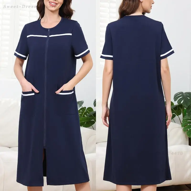 

Новая женская ночная сорочка на молнии с круглым вырезом и коротким рукавом, домашняя повседневная ночнушка с карманом, коллекция Весна-Лето 2026