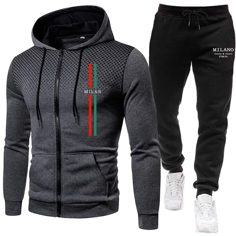 2026 New Arrival Men's Set Hoodie and Sweatpants Urban Casual Fashion Zipper Sweatshirt Outfit Autumn Winter Training Sportswear