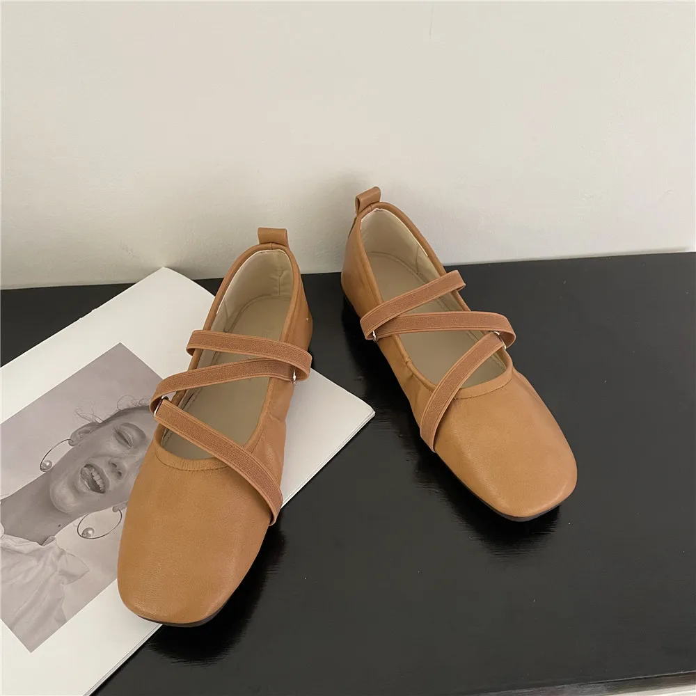 Spring Ballet Flat Shoes Women Comfy Leather Shoes Women Luxury Women Square Toe Flat Mary Janes Ladies Shoes Double Buckle