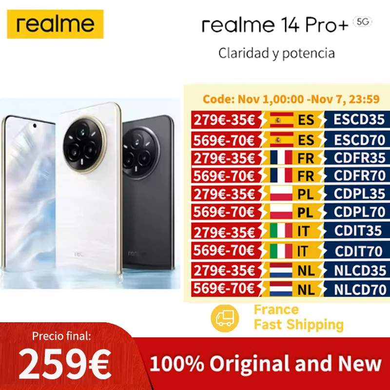2025 Realme 14 Pro + Smartphone 5g Snapdragon 7S Gen 3 6,83 ''120Hz Pantalla Oled realme 14 Pro Plus Nfc Versión Global