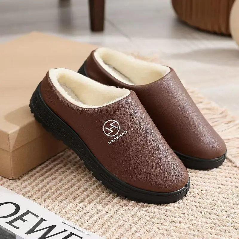 

Women Winter New Waterproof Baotou Cotton Slippers Soft Sole Non Slip Plush Keep Warm Home Slippers Outdoor Half slippers