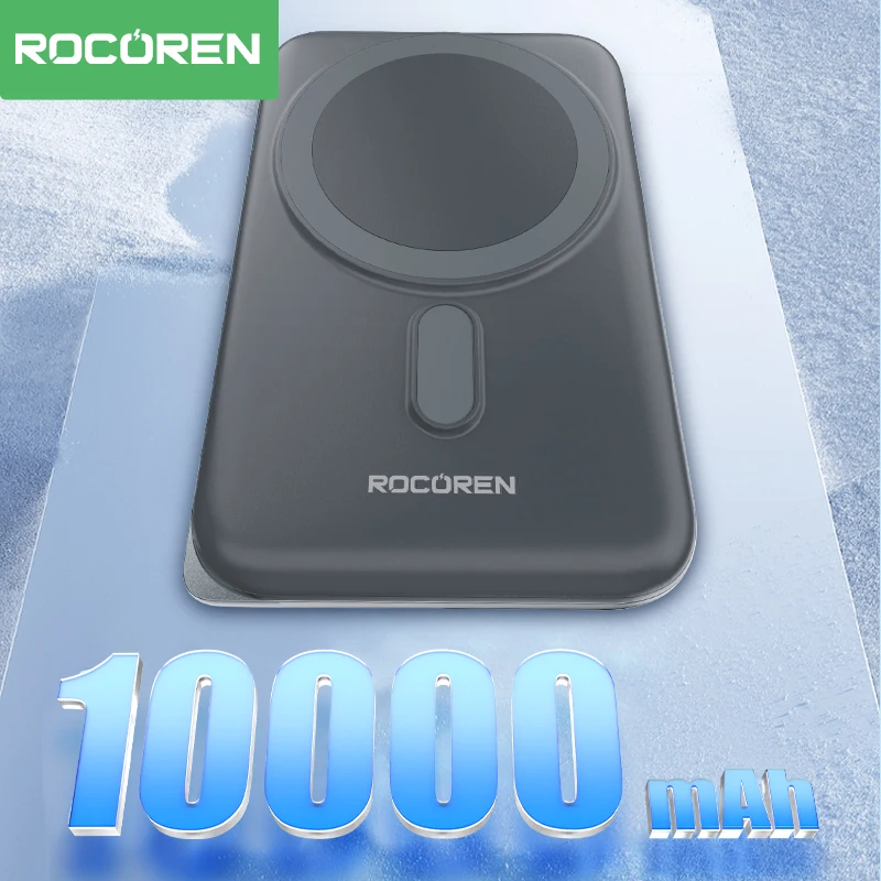 Imagem -03 - Rocoren-banco de Potência Magnética Portátil 10000mah Pd20w Carga Usb tipo c Powerbank com Suporte de Suporte Bateria Externa para Iphone 15