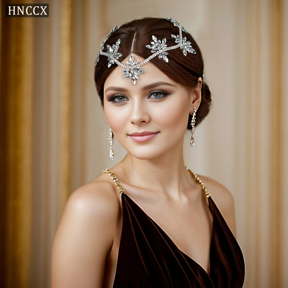 HNCCX Bridal Crystal Flowers Forehead  Wedding Hair Accessories Handmade Rhinestone Forehead Tiara Crown for Bride CP618