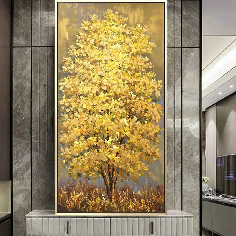 

Abstract Golden Tree Handmade Paintings Canvas Painting Modern Textured Wall Art Posters Prints for Living Room Home Decor