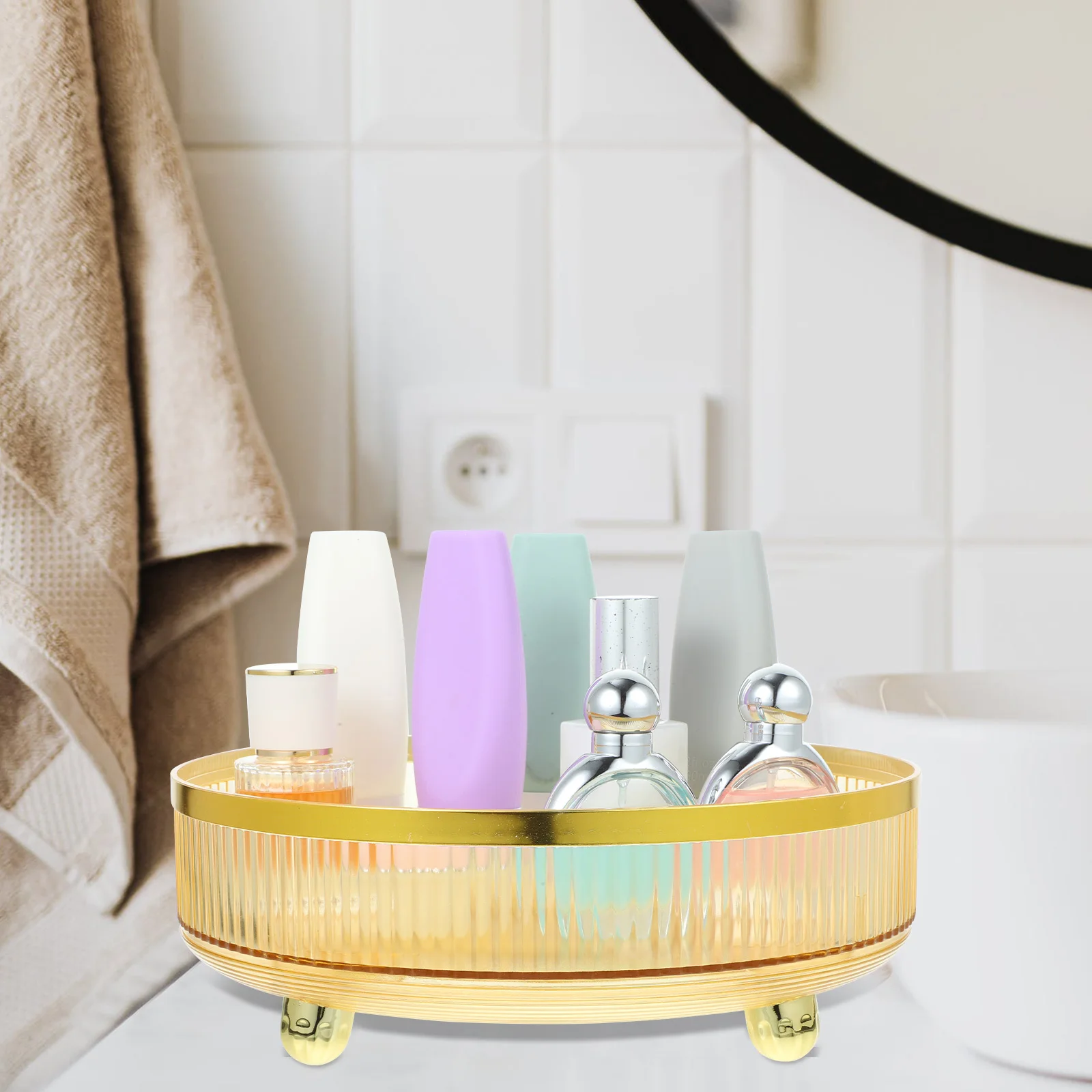 

Countertop Makeup Organizer 360 Rotating Tray Plastic Display Case for Bathroom Vanity Dresser Kitchen Rotating Makeup Organizer