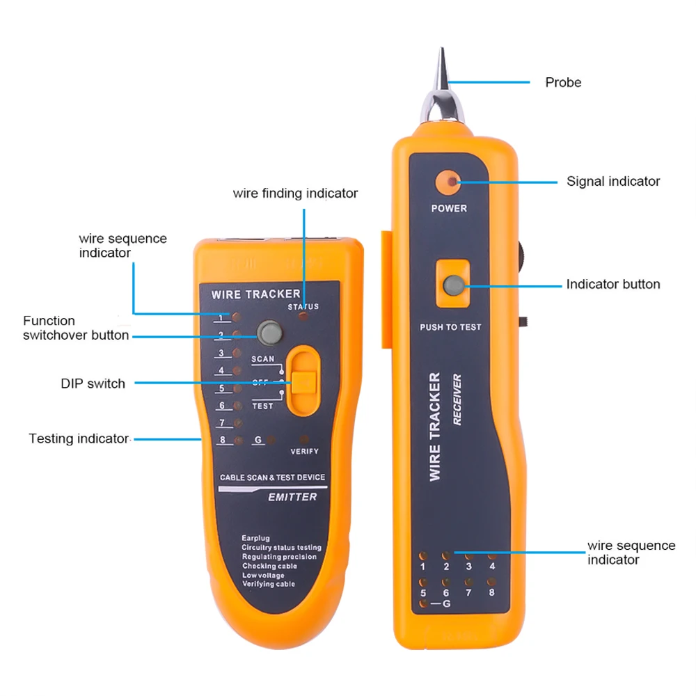 Imagem -02 - Rede Cabo Tester para Stp Utp Cat5 Cat6 Rj45 Rj11 Line Finder com Fio Ethernet Tracker Linha Telefone Ferramenta