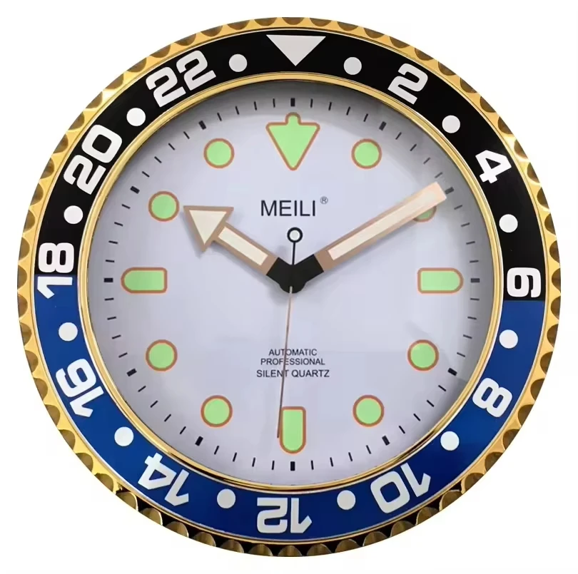 2024 Neuer Durchmesser 28/30 cm Gold- und Silberrand Kreative Wanduhr Modernes Design Luxus-Heimdekoration Stille Quarzuhr