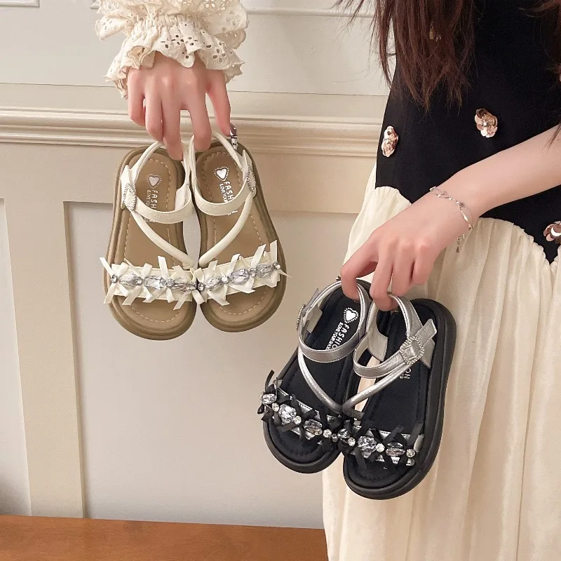 New Summer Girls Princess Sandals Lolita Bowknot Children Causal Shoes Wedding Party Kids Dress Sandals Thick Bottom Non-slip