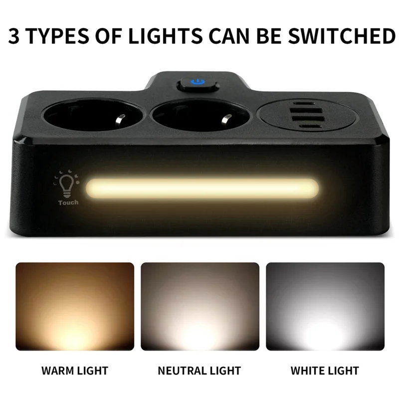 AB53 EU Plug Outlet Power Strip Wall Socket Expansion Plug PD QC3.0 Fast Charge Multitap USB Charge With Switches(White) Durable