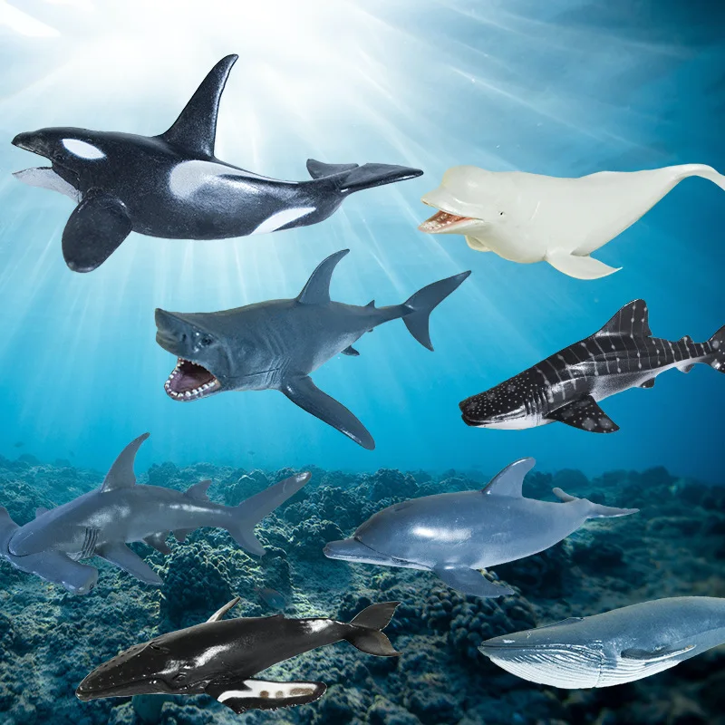 PVC Bionics Sea Animals Action Figures Marine Humpback Whales Shark Beluga Dolphin Decor Toys For Kids Collection Christmas Gift