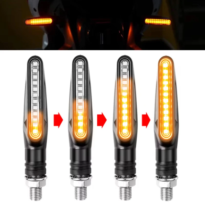 2PCS Motorcycle Turn Signals Light 12V LED Tail Flasher Flowing Water Blinker IP68 Bendable Motorcycle Flashing Lights