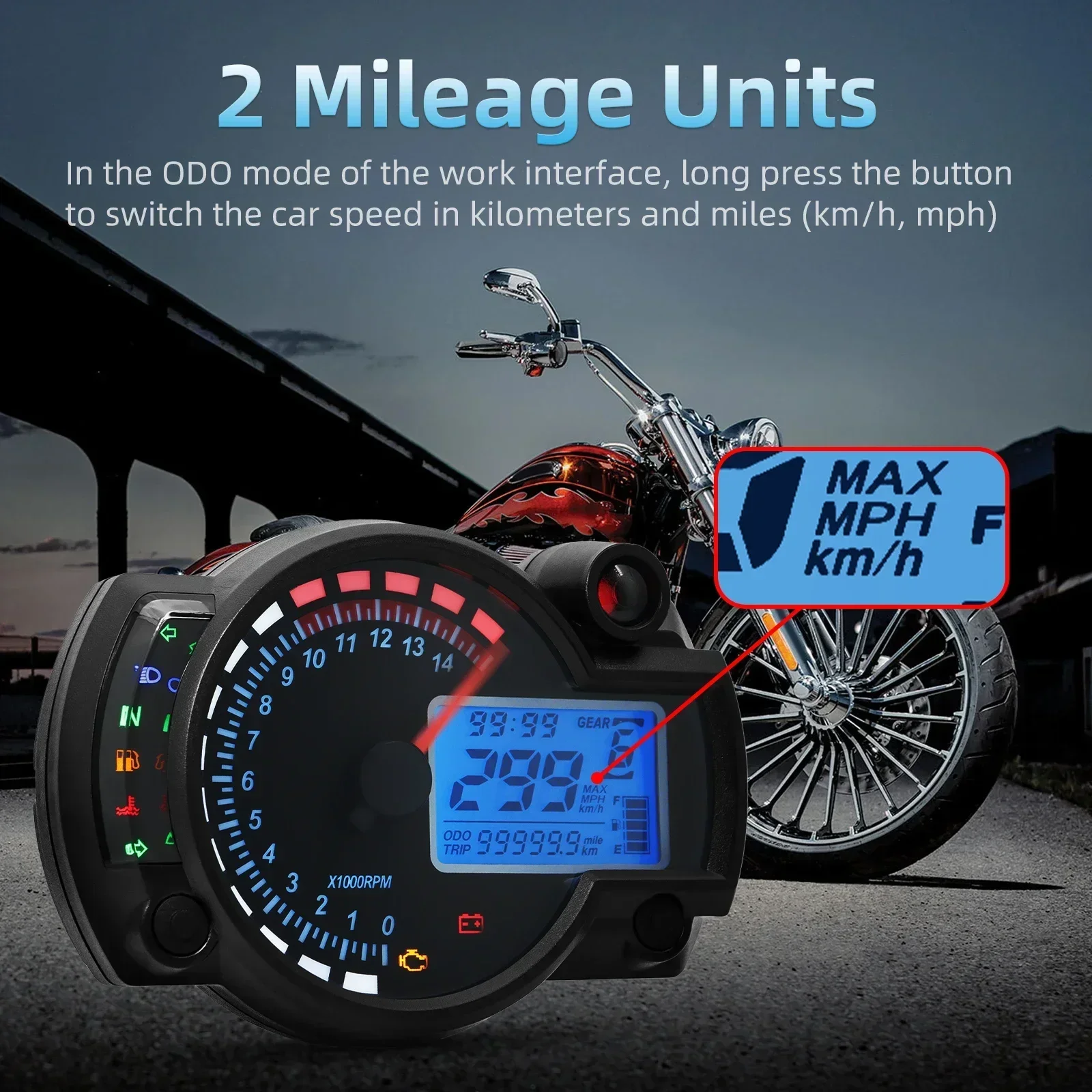Motorcycle Meter 7colors Backlight Digital Speedometer Tachometer 10000rpm Moto Dashboard with Turbo Sensor Bracket for Kawasaki image 5