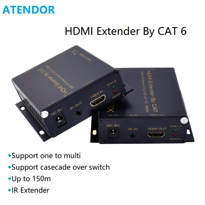 HDMI-compatible Extender Splitter via CAT 5e/6 150 meters IR Extender Casecade 1080P 60Hz for CCTV meeting room church program