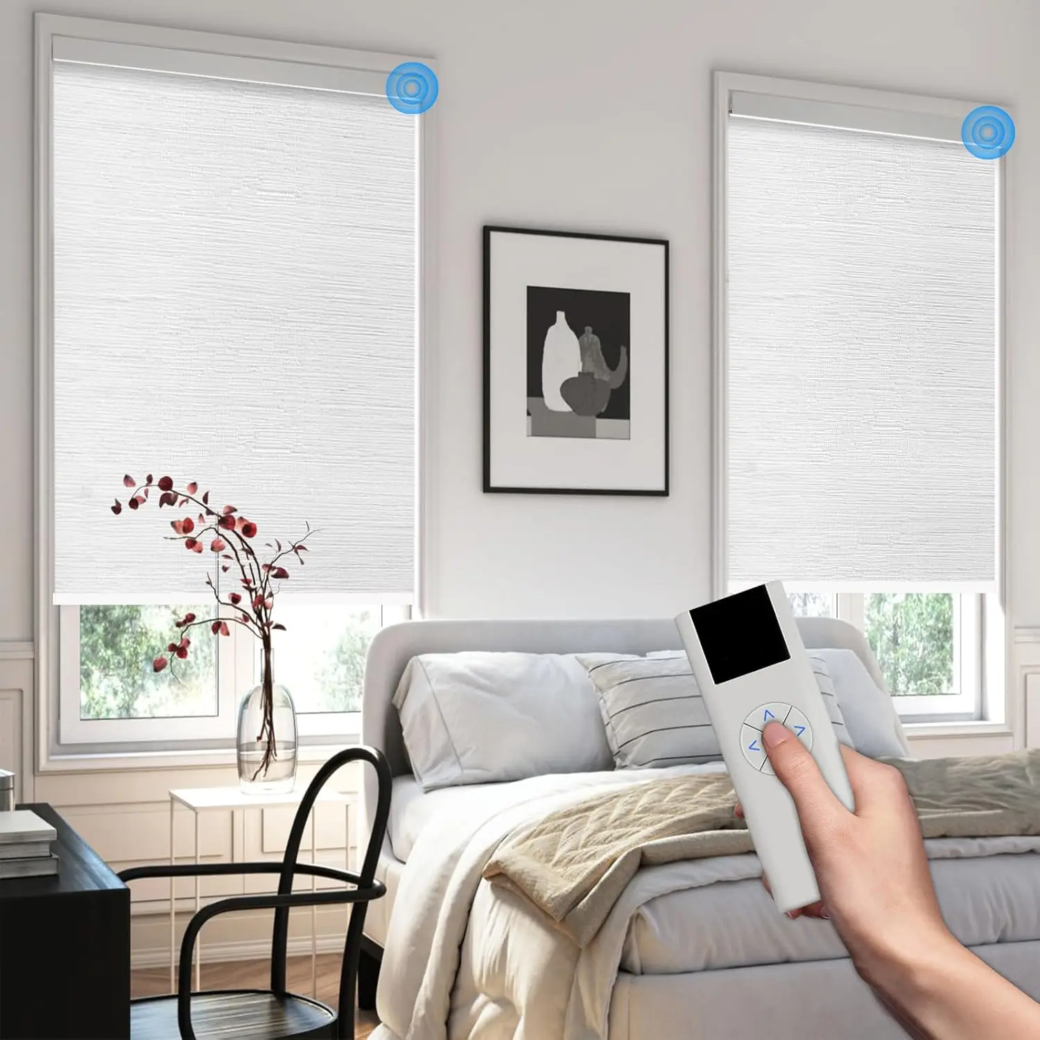 Roller Shades for Windows with Remote Control:Coolwinds Blackout Cordless Automatic Electric Blinds,Smart Curtain Compatible wit