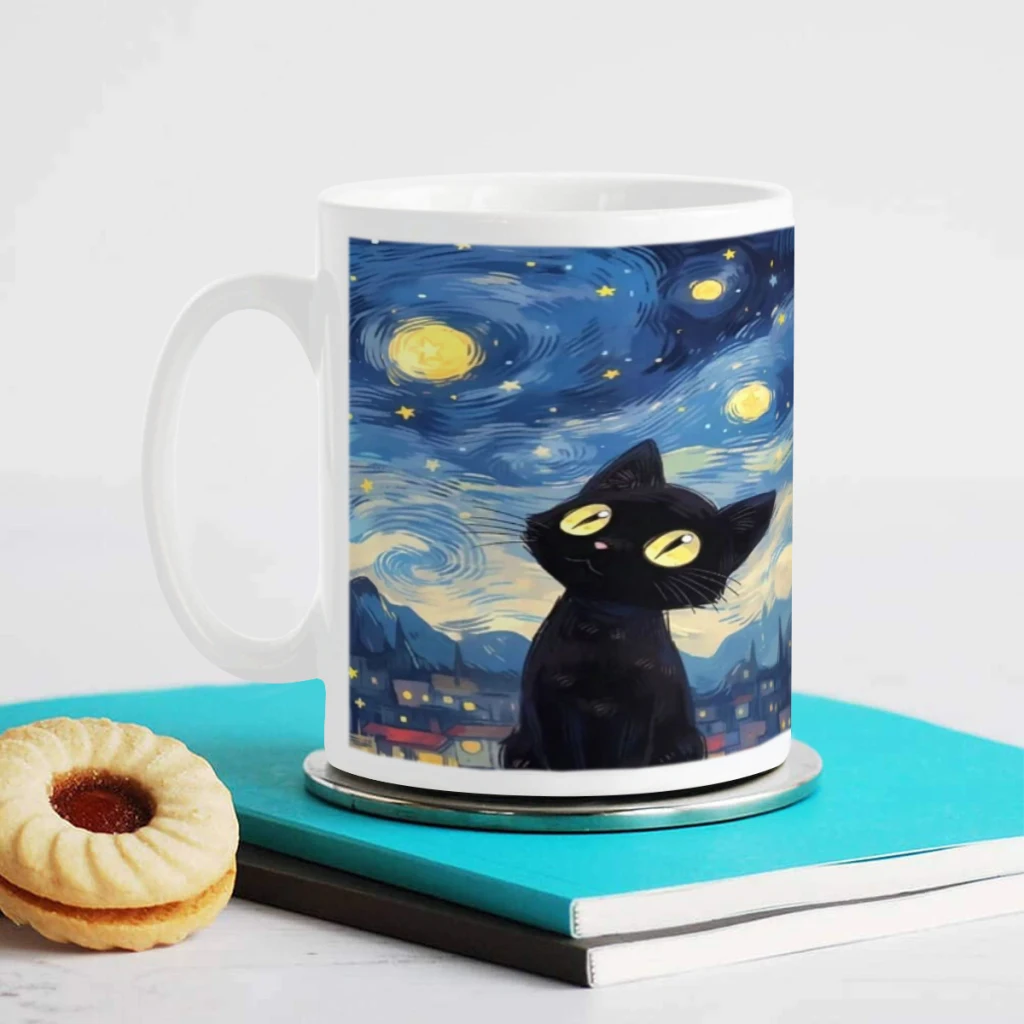 Starry Sky Cat Ceramics Coffee Mug Cute Gamer Birthday Gift Back To School Mug