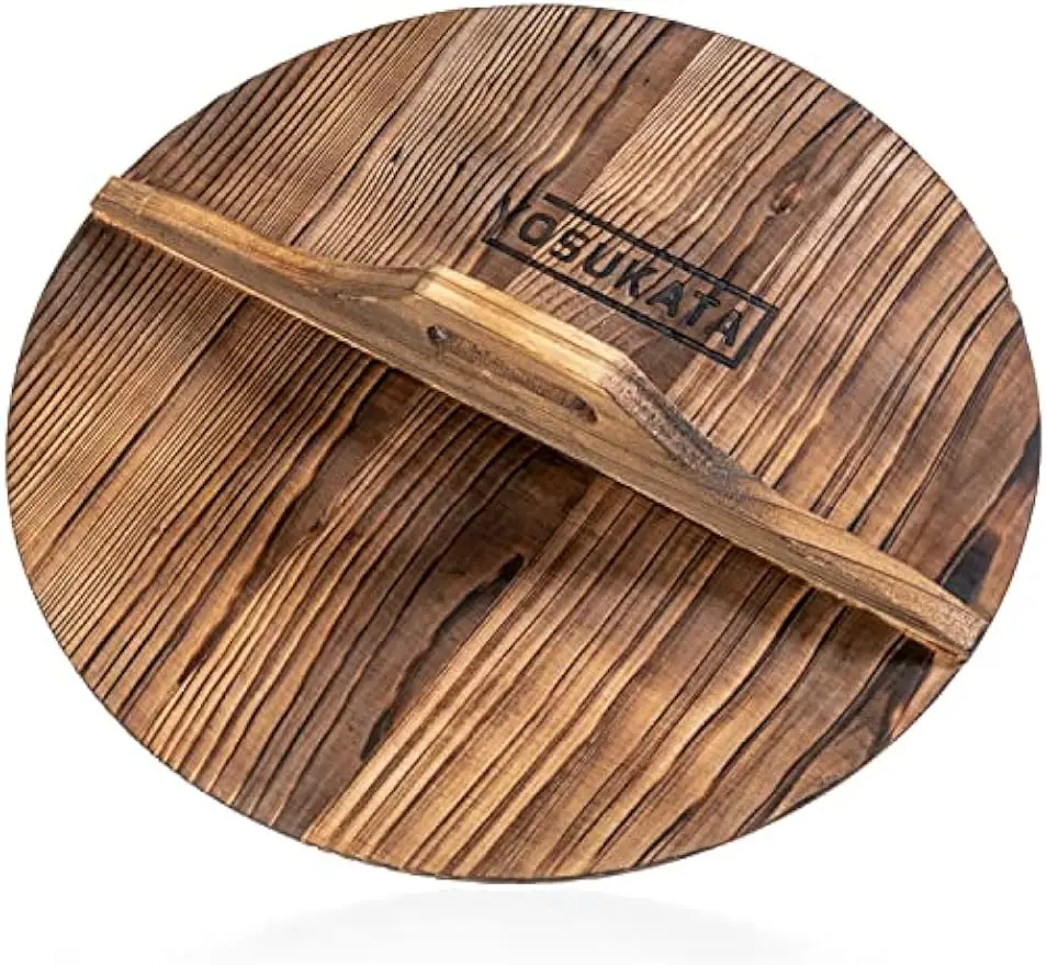 

Premium 14 Inch Wooden Wok Lid with Ergonomic Handle - Condensation-Free Durable Pan Cover for Asian Cooking