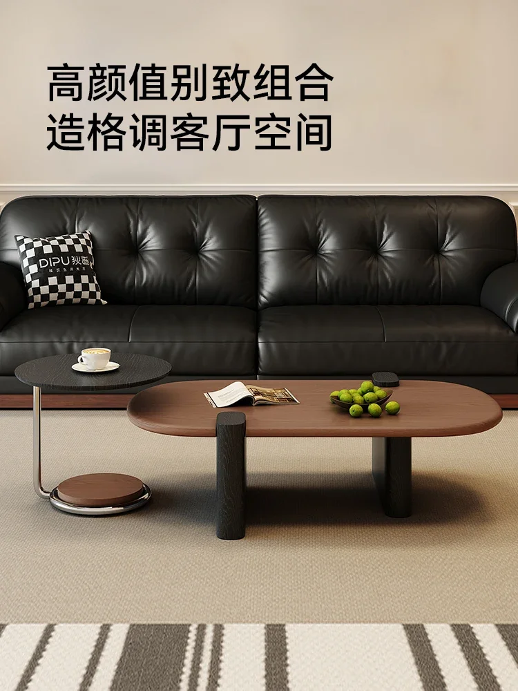 Medieval moon round coffee table, high-end living room, household solid wood coffee table