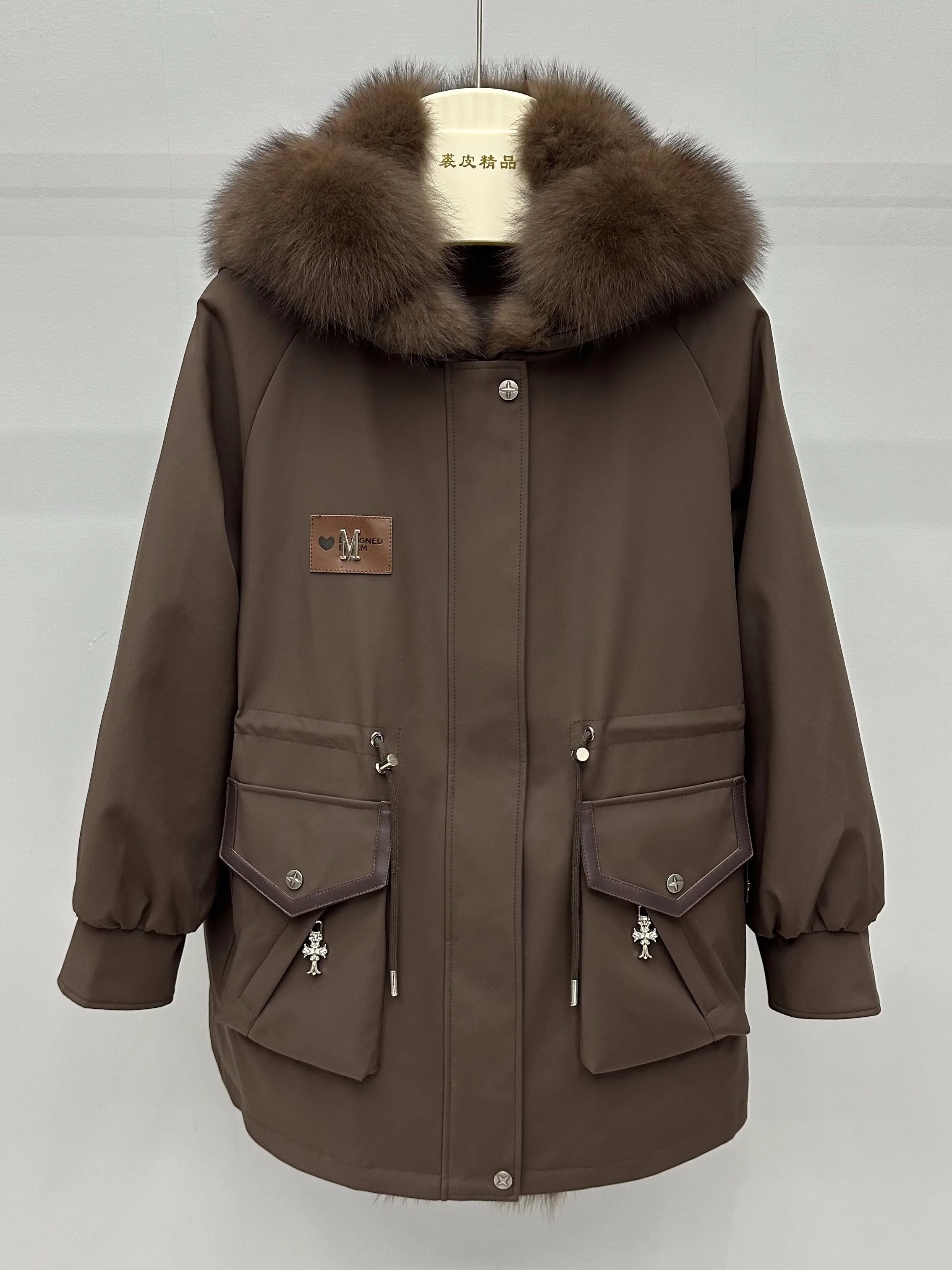 Mid-long Winter Women Parkas All-match Detachable Large Fox Fur Collar Duck Down Coat Full Sleeve Warm Windproof Down Jacket