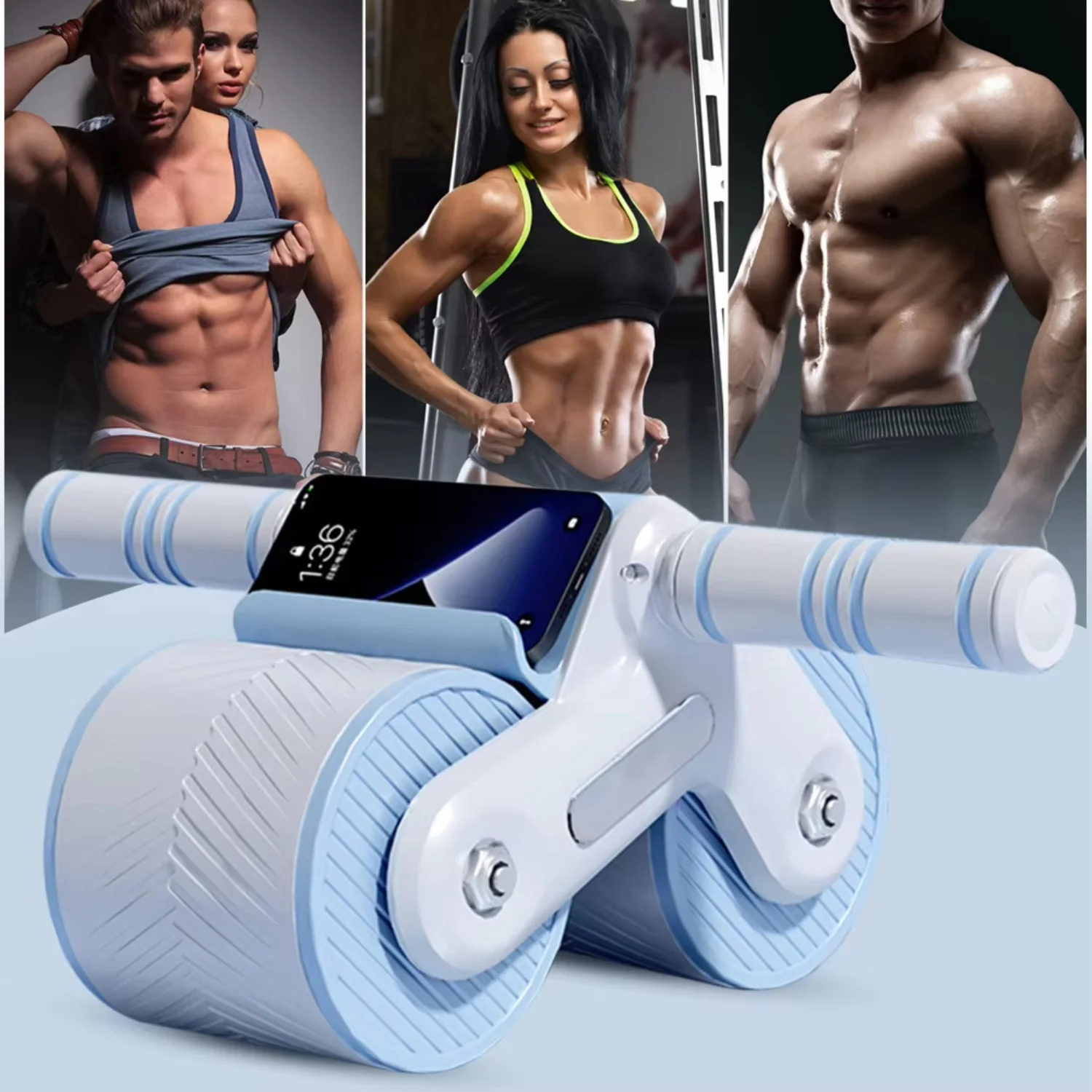 Esercitatore per ruota addominale Design a doppia ruota Slider Ruota per allenamento addominale Rimbalzo automatico Attrezzatura per il fitness da palestra antiscivolo