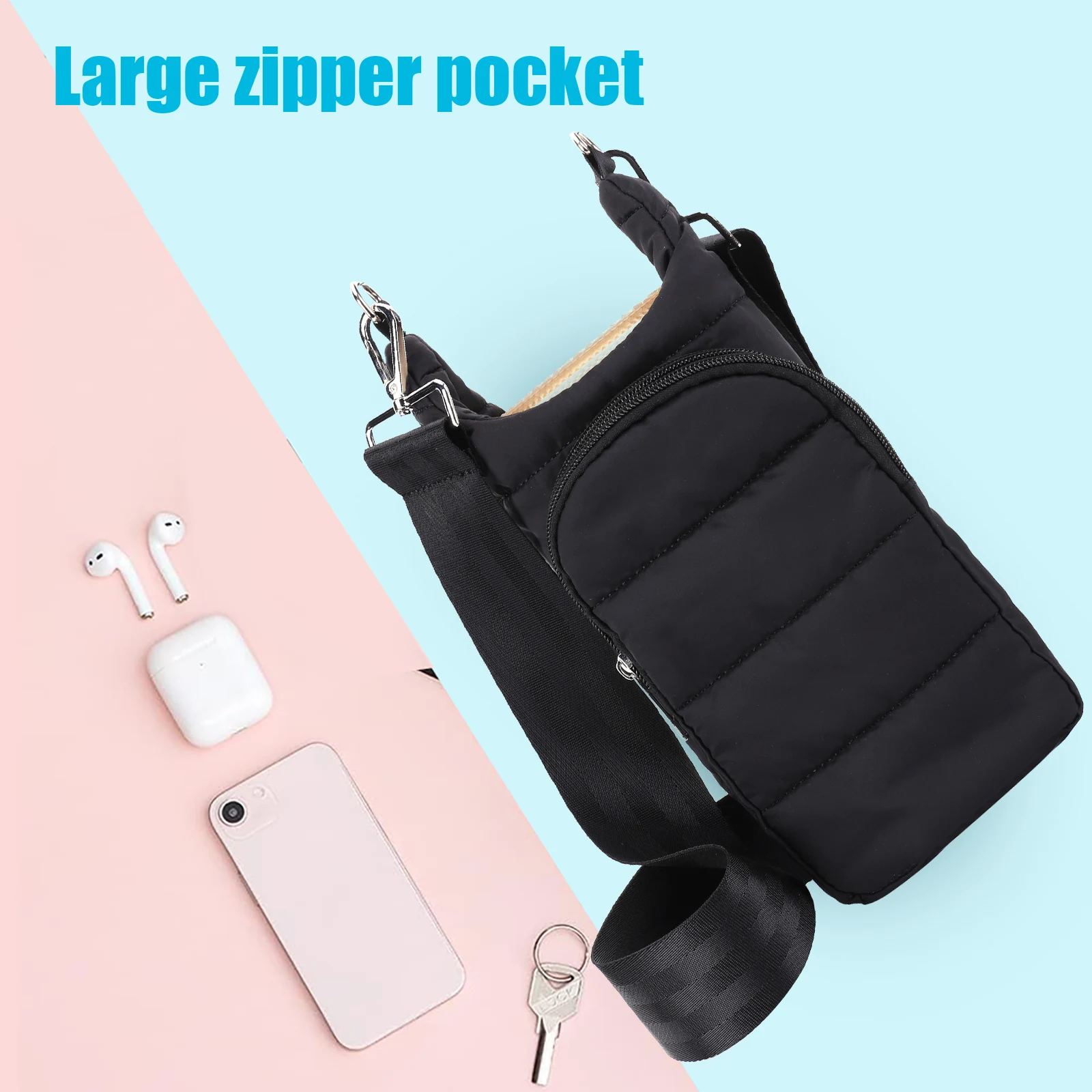 Water Bottle Holder Adjustable Wide Strap Water Bottle Carrier Portable Water Bottle Puffer Tote Soft for Outdoor Travel