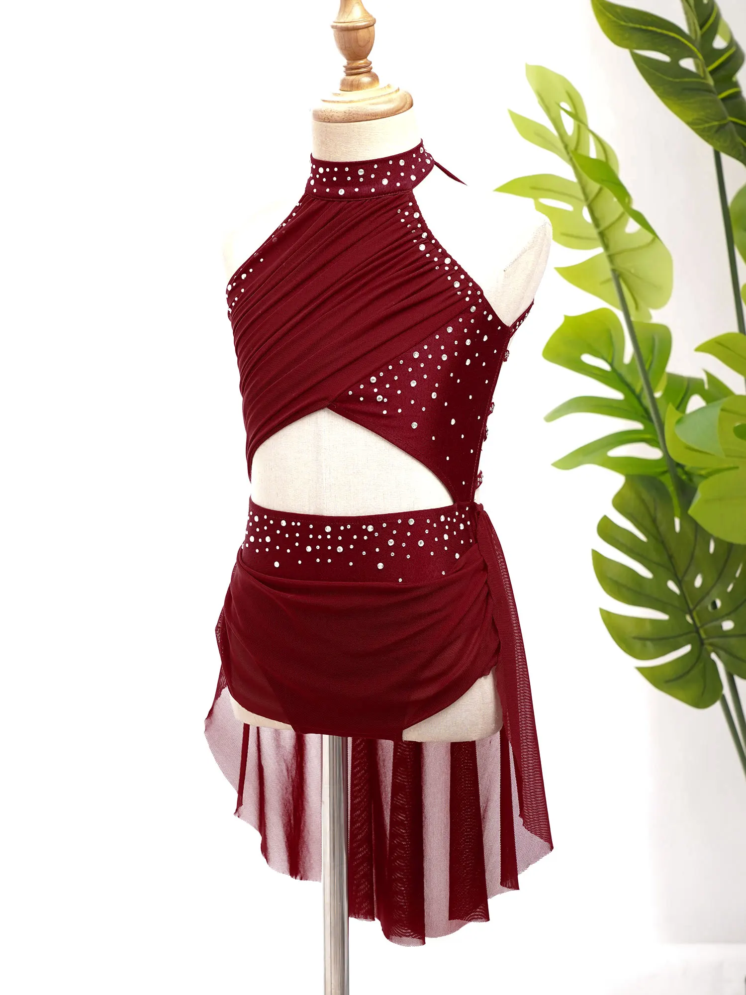 Children Modern Lyrical Dance Costume Girls Ballet Dress Sheer Mesh Leotard Dress Tutu Skating Dress Kids Performance Dress