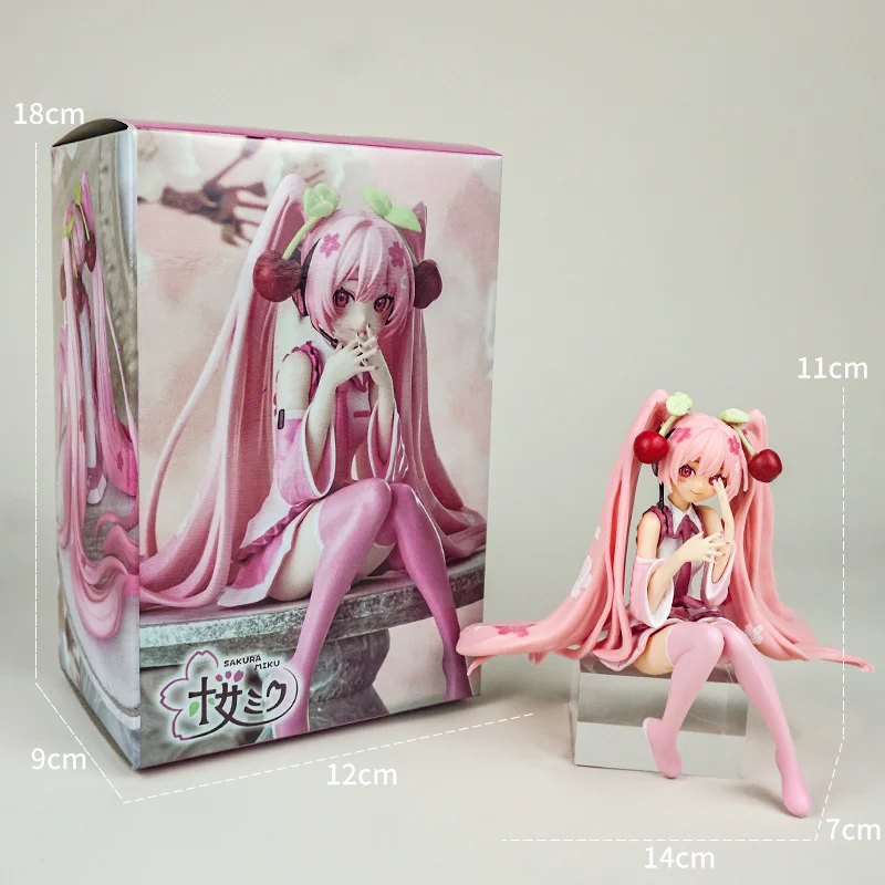 Boxed 11CM Anime Hatsune Miku Pink Sakura Sitting posture sailor costume Kawaii Figure PVC Model Toys Doll Car Ornaments Gifts