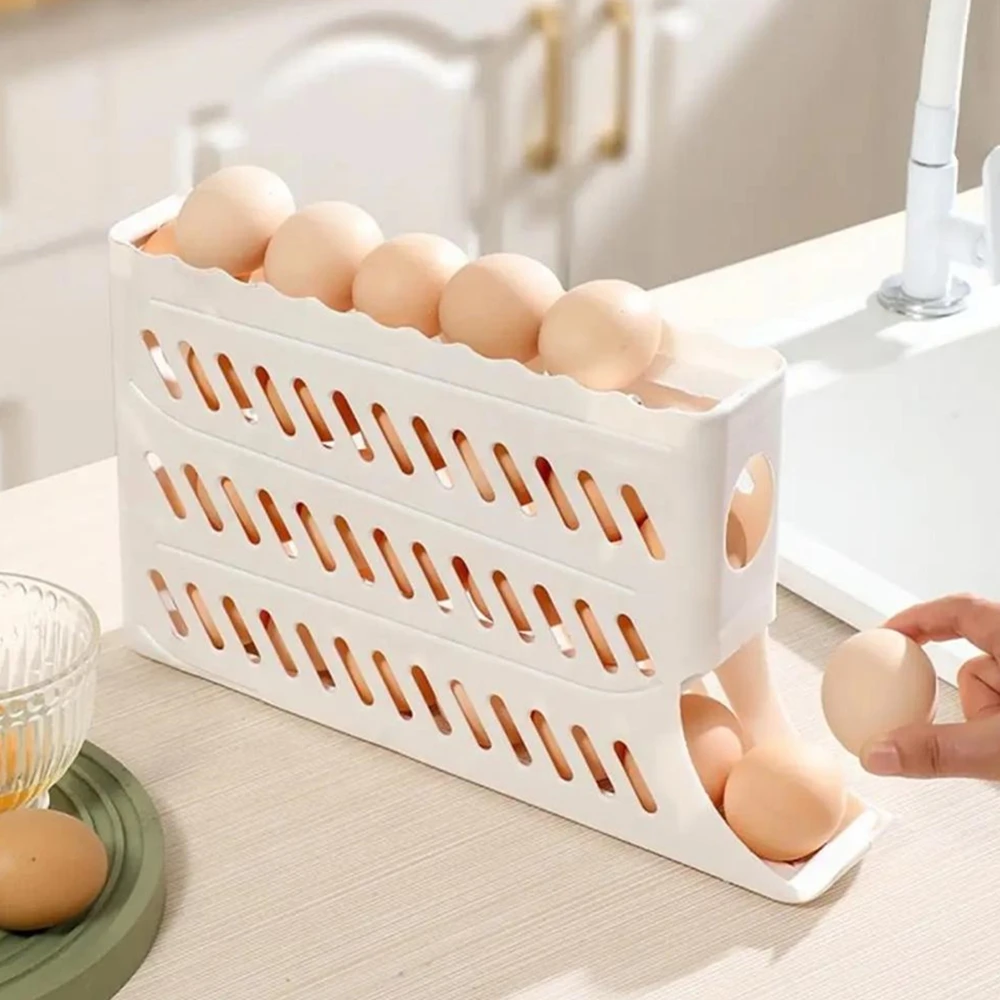 Automatic Scrolling Egg Rack Holder Storage Box Egg Basket Container Organizer Rolldown Refrigerator Egg Dispenser For Kitchen