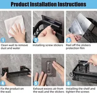 HOShelf-Étagère de douche T1 en alliage d'aluminium, étagère de rangement de cuisine, accessoires sans perceuse 6