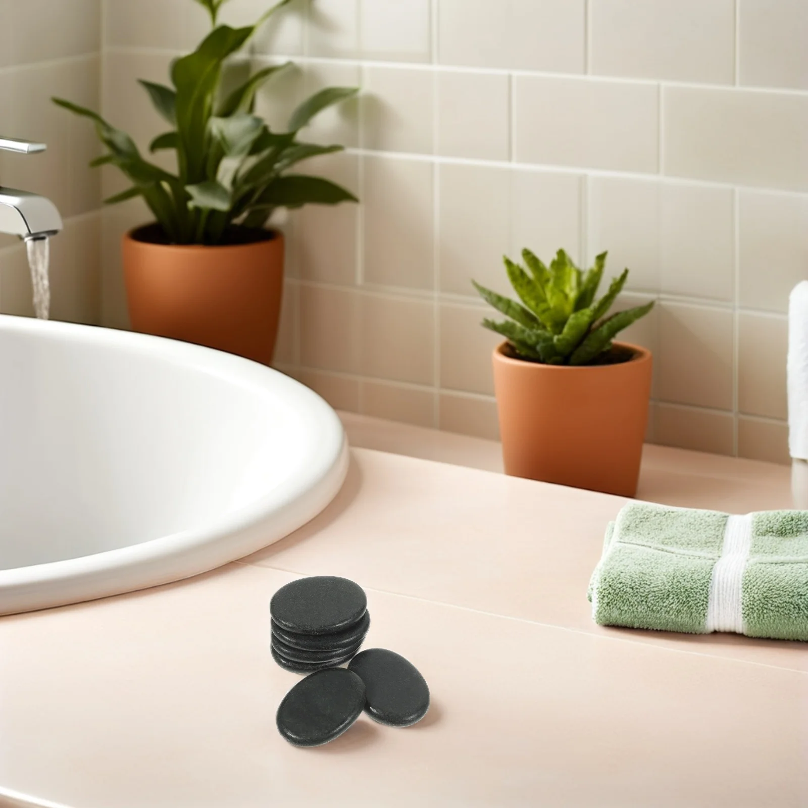 หินนวดภูเขาไฟ 6 ชิ้น หินบำบัดพลังงานจากธรรมชาติสำหรับการบำบัดร่างกาย หินร้อนสีดำ เรียบเนียน ดูแลผิว ผ่อนคลาย