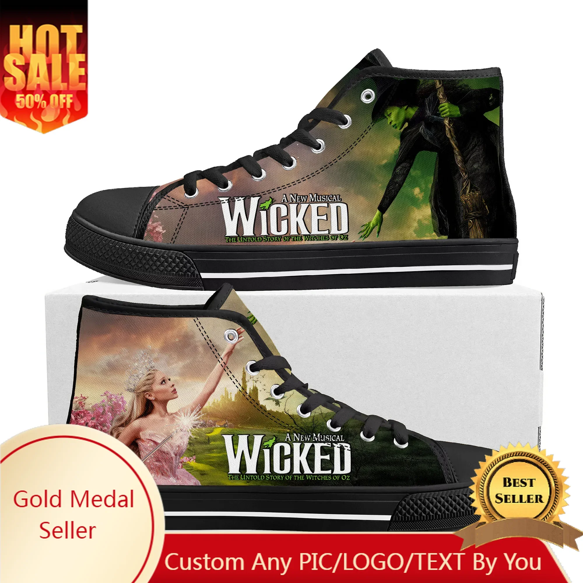 WICKED He Musical Elphaba The Wicked Witch of the West High Top Sneakers Mens Womens Teenager Canvas Sneaker Customize Shoe