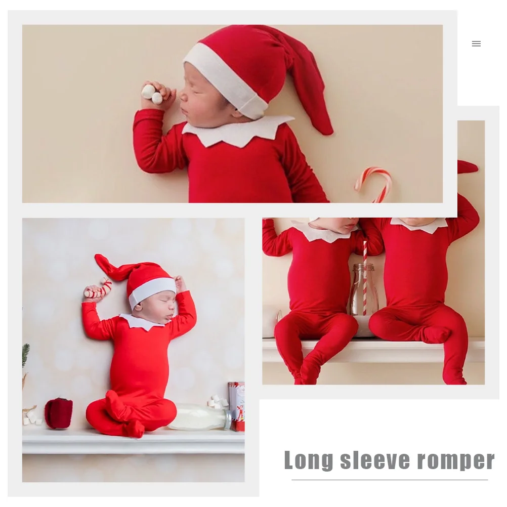 1 مجموعة الوليد عيد الميلاد رومبير مجموعة مع ذيل طويل قبعة طوق عيد الميلاد التصوير الزي للطفل صبي فتاة صور الدعامة الرضع