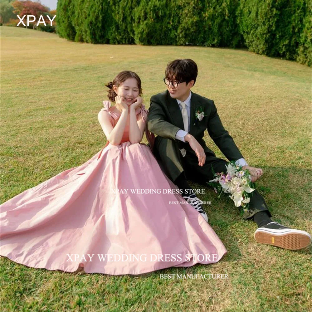 XPAY Square Neck Korea Evening Dresses Satin A Line Wedding Photo Shoot Prom Gown Wide Straps Birthday Special Occasion Dress