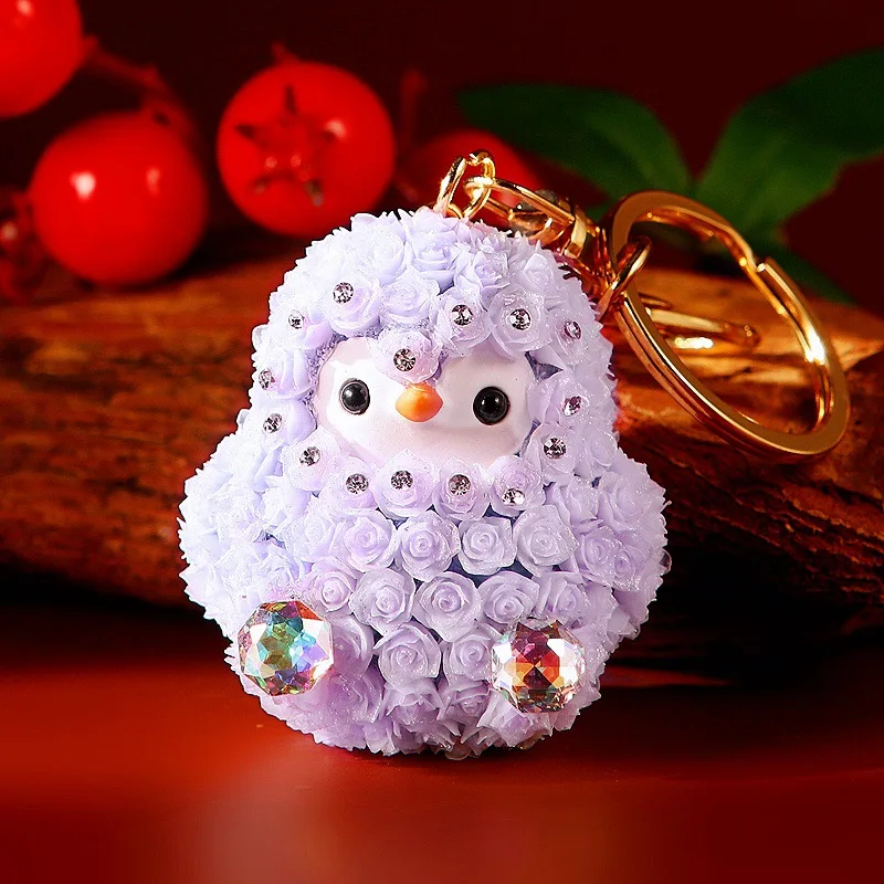 

Creative Rose Penguin Keychain Cute Rose Penguin Car Key Chain Keychain Women Bag Pendant Metal Keychain Key Ring Festival Gift