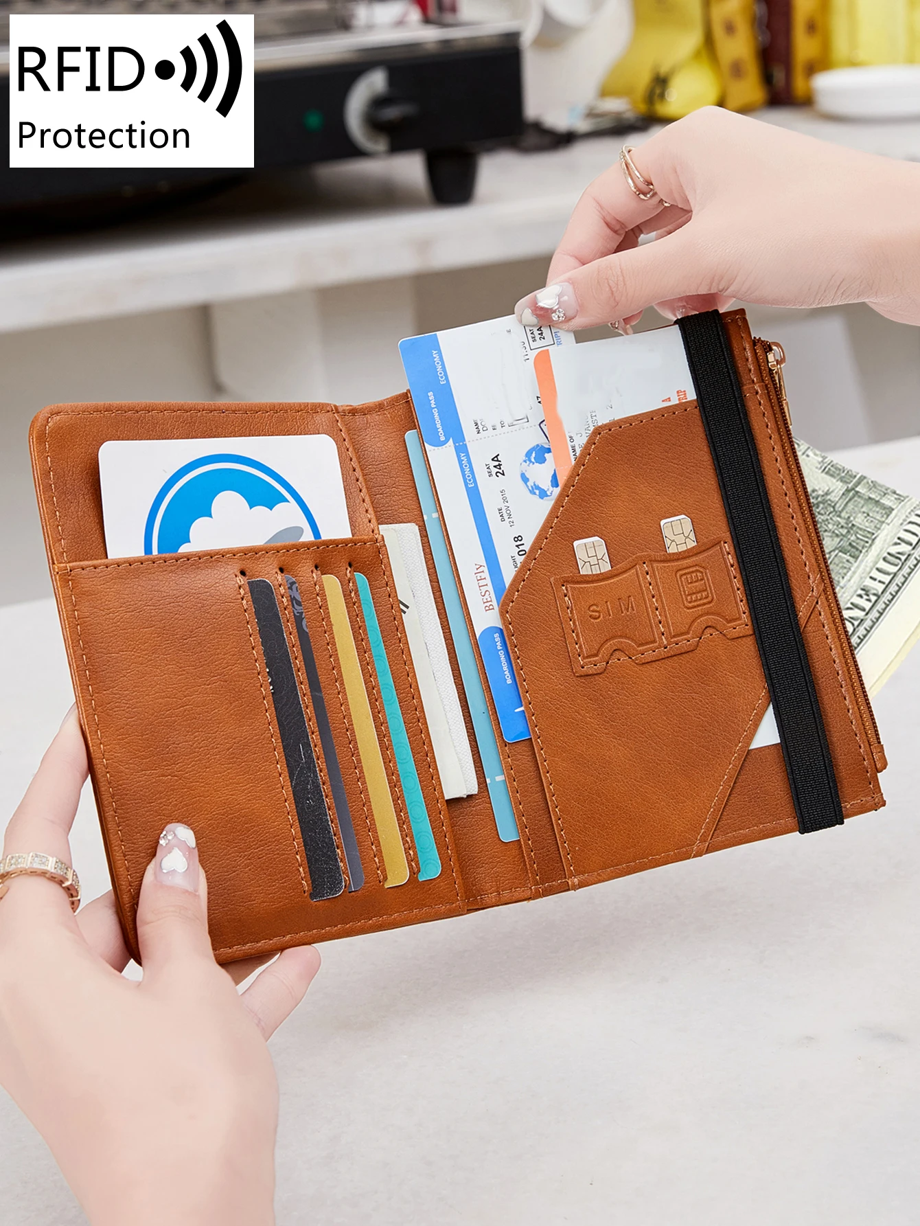 Fashionable and minimalist RFID travel passport set PU multifunctional business card/credit card/change passport wallet neutral