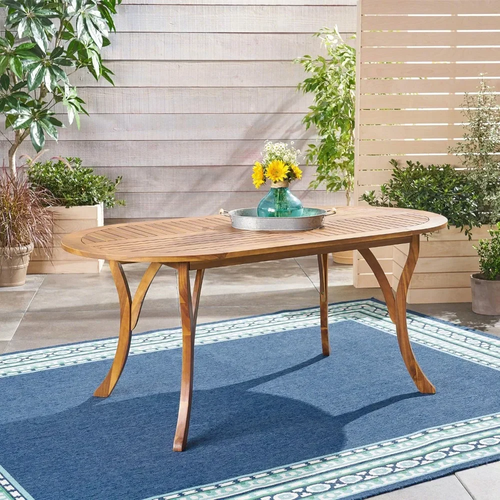 

34.75"D X 70"W X 30"H Patio Table, Oval Acacia Wood Dining Tables, Outdoor Table