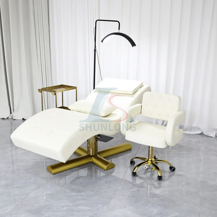 Beauty Salon Furniture Gold Base Curve Facial Bed Electric Cosmetic Eyelash Bed Four-Piece Set With Beauty Stool