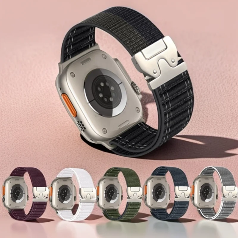 Nylon-Schlaufe für Apple Watch Armband Serie 10 49mm 46mm 45mm 44mm 42mm 38mm 40mm 41mm Fallschirm-Stil Schnalle für iWatch Ultra2 S10 9 8 7 6