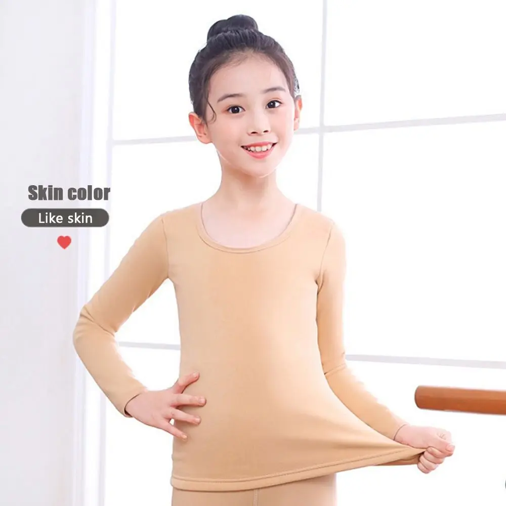 Fashion Winter Thermal Underwear Suits Stretch Fleece Dance Tights Warm Nude Color Ballet Underwear Set