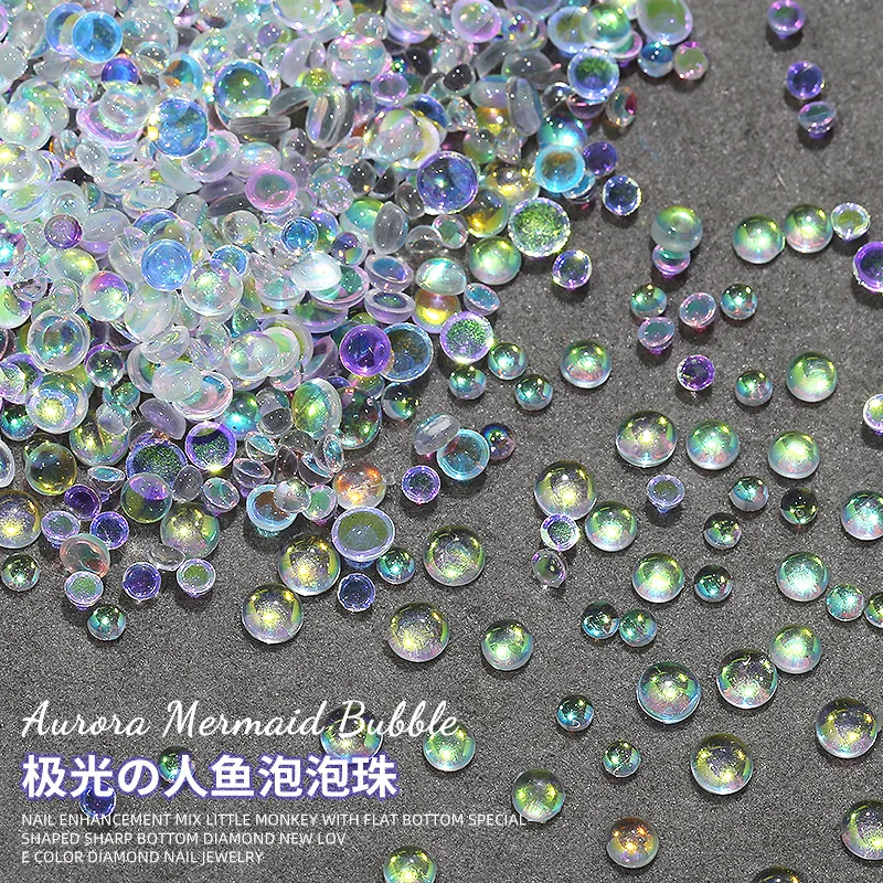 100PCS Glitter Aurora Pink Clear Flatback Mermaid Bead Semi-ball Bubble Nail Art Rhinestones Jewel Decorations Manicure Charms