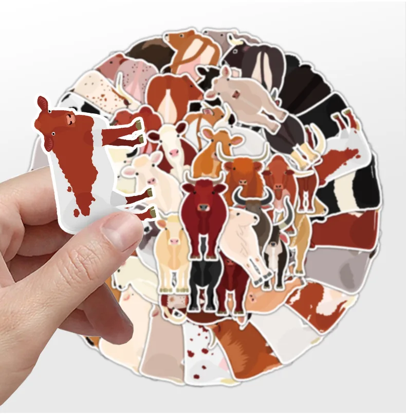 50 PCS Milk Cow Stickers, Refrigerator, Helmet Wall Water Bottle Decoration Stickers, Notebook Laptop Waterproof Stickers