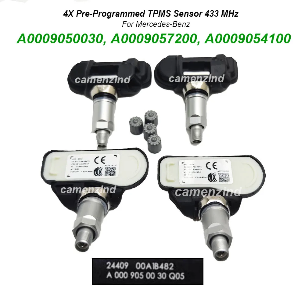 

4 шт. 433 МГц TPMS A0009050030 A0009057200 0009050030 Датчик давления в шинах для Mercedes-Benz SLS SL550 R350 ML350 GL550 E550 CLS550 C350