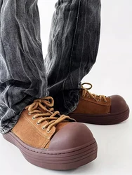 Retro luxury brand Man sneaker Genuine leather suede Big Head Sneakers Men's Shoes Oversized size 46 High Street ugly shoes