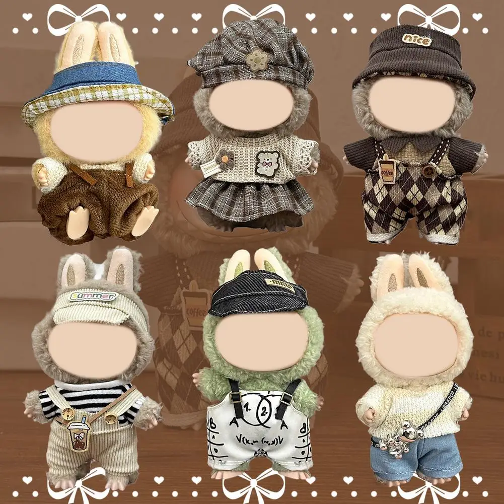 1 Juego de Mini ropa para muñeca, accesorios para muñeca de algodón Labubu de 17cm, traje de repuesto, regalo de ropa