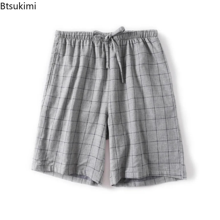 2026 الصيف الرجال 100% القطن كريب القماش السراويل تنفس بسيط المنزل سراويل تقليدية الكلاسيكية منقوشة بيجامة السراويل الرجال بناطيل الشواطئ